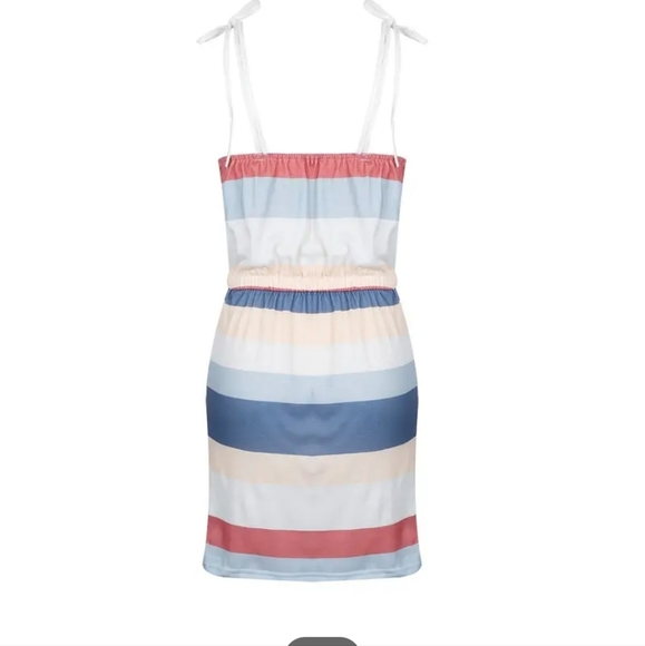 Womens Summer Dresses For Island Vacation, Striped Drawstring Lace Up Dress - Picture 3 of 6